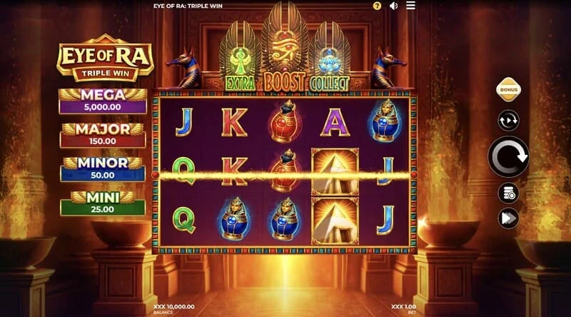 Eye of Ra Triple Win – huvudspelskärmen med fem hjul